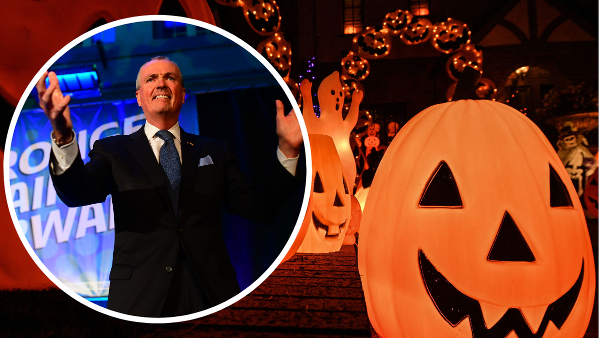 photo of Gov. Phil Murphy and Halloween pumpkins