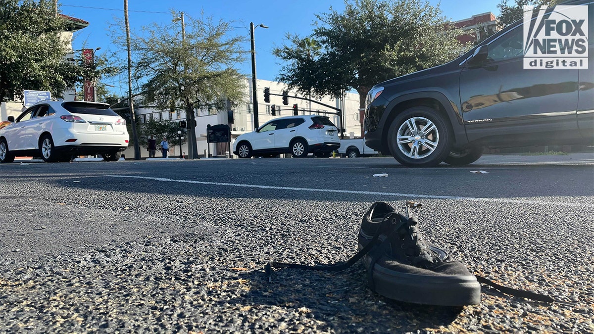 single sneaker in the street