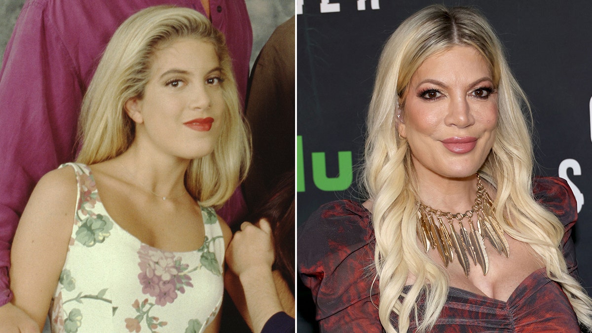 Tori Spelling then and now split