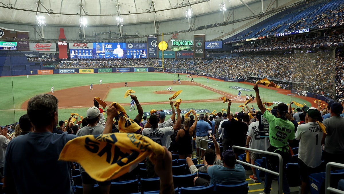 Fans wave towels at Tropicana Field