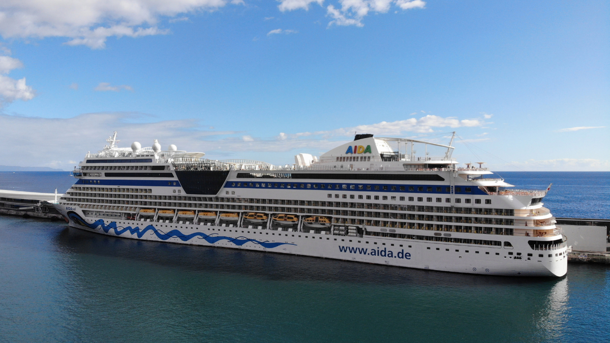 AIDA Cruise ship as seen at port on a sunny day.