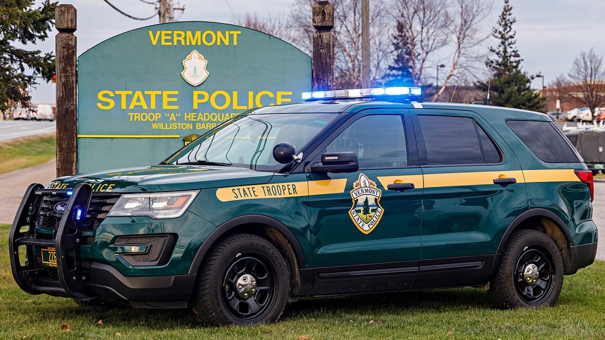 Vermont State Police cruiser and sign