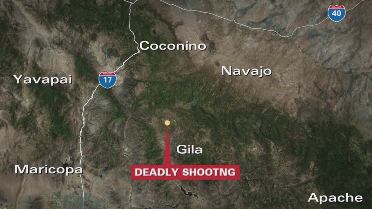 Map of the area around the Tonto National Forest near Gila where a man was shot and killed