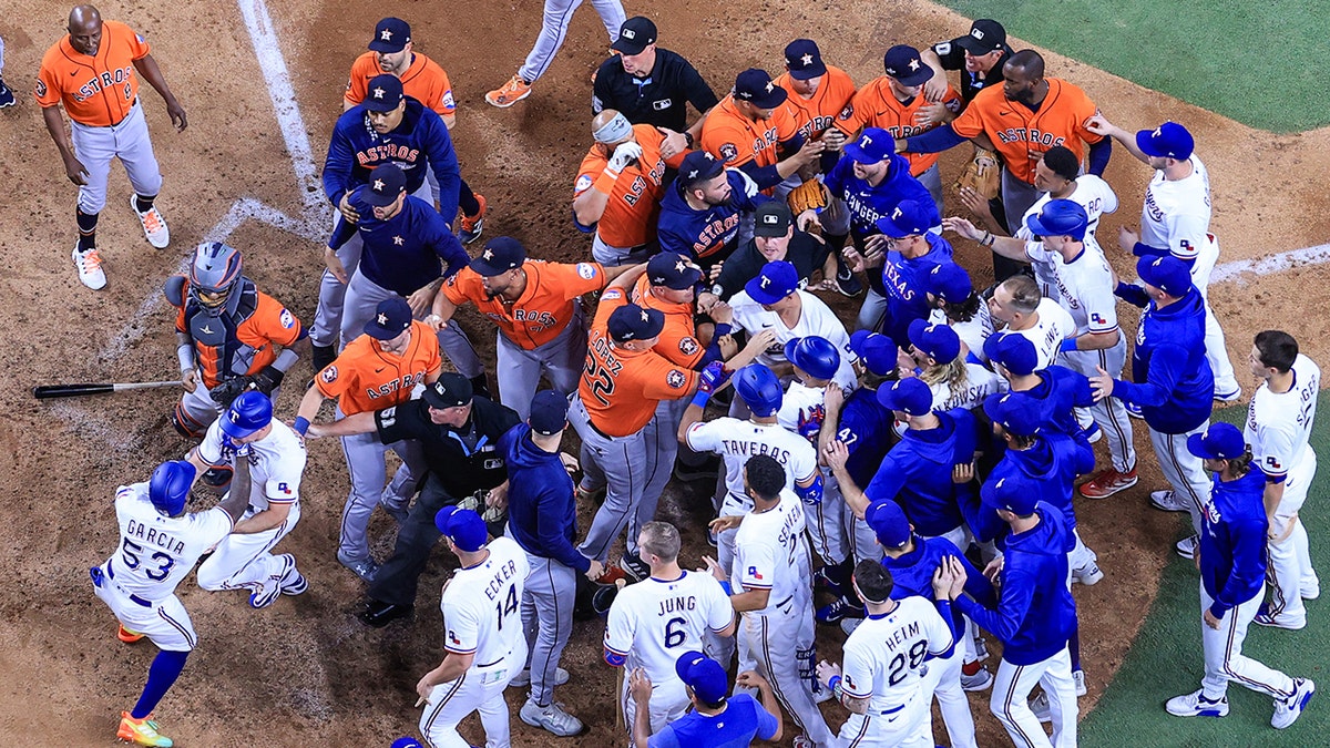 Rangers and Astros benches clear