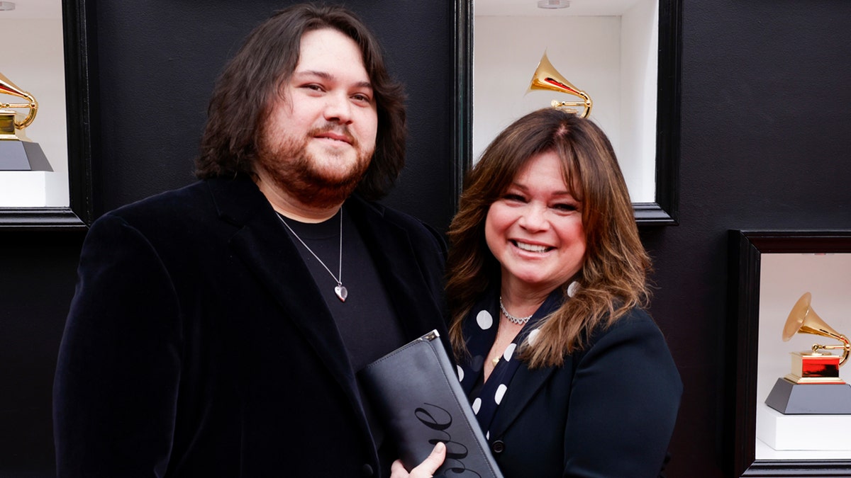 Valerie Bertinelli and Wolfgang Van Halen on the carpet