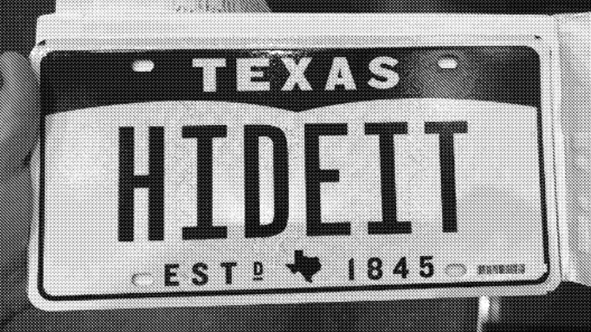 Picture of "HIDEIT" license plate allegedly on the truck at Detamore burned as part of his alleged fraud scheme