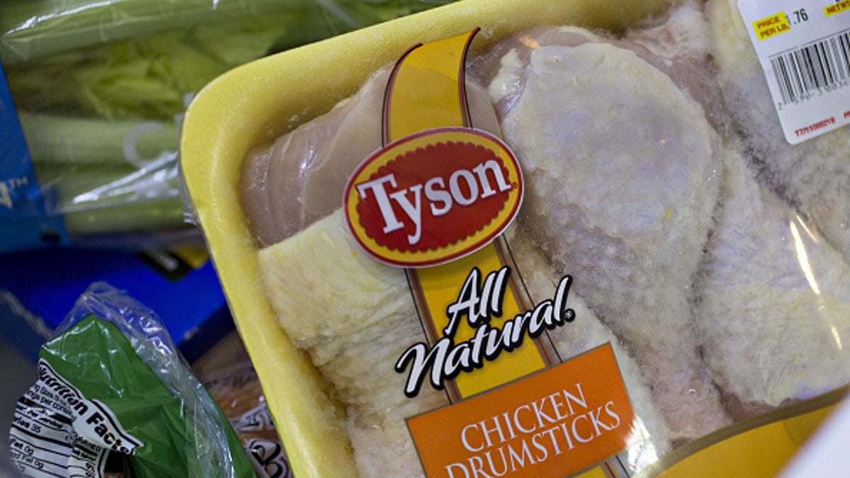 tyson all natural drum sticks in supermarket cart