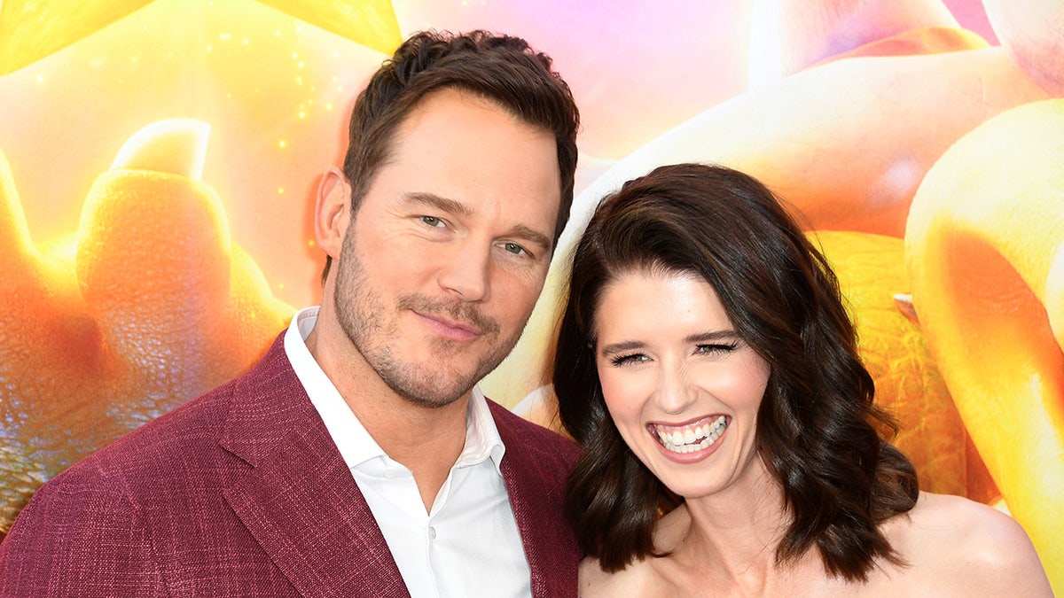 Chris Pratt smiling with Katherine Schwarzenegger