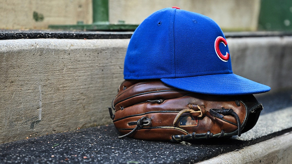 Cubs hat in dugout