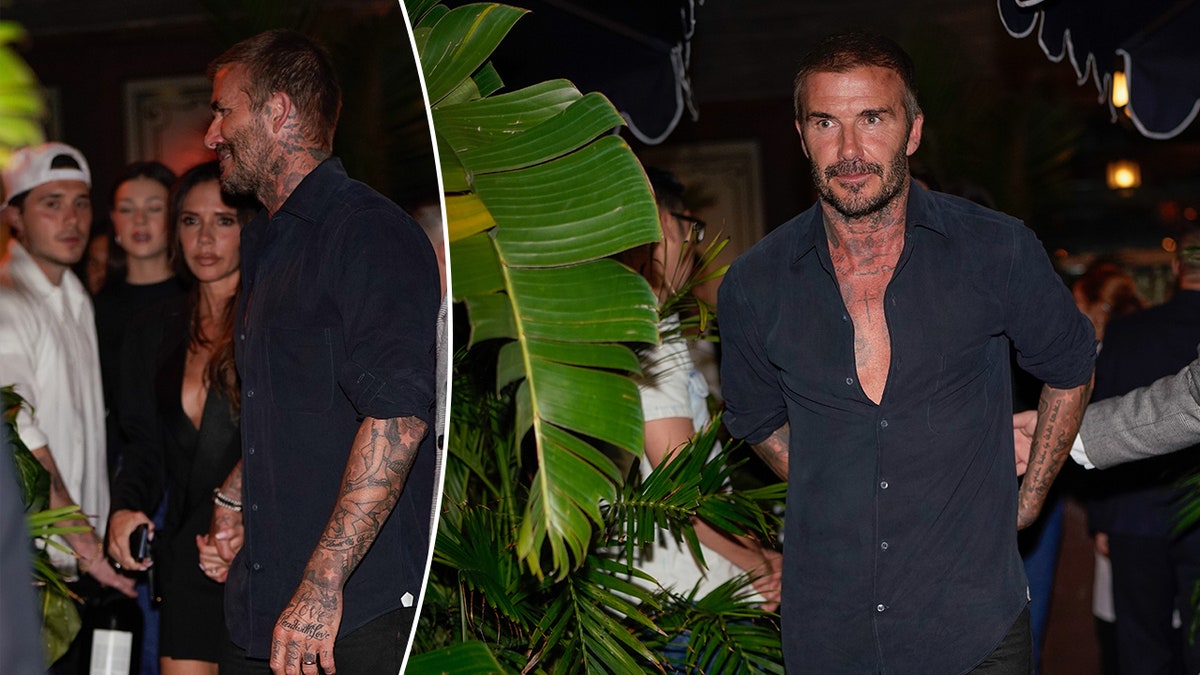 David Beckham holds Victoria Beckham's hand as Brooklyn and Nicola are behind split David Beckham walks solo in Miami