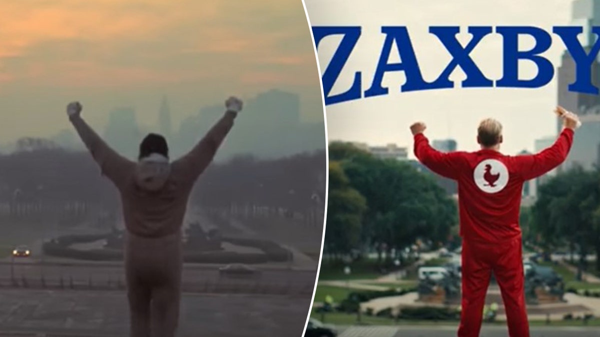 Dolph Lundgren recreating Rocky Balboa pose