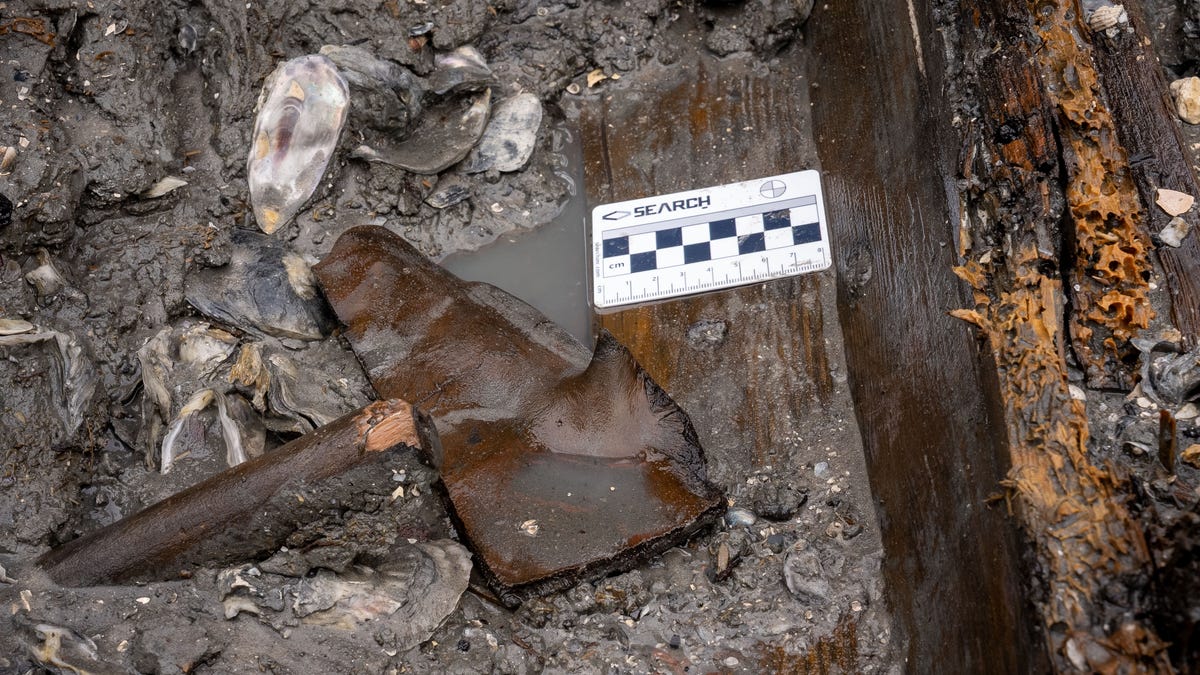 Several artifacts, including this leather boot, were found atop the hidden vessel