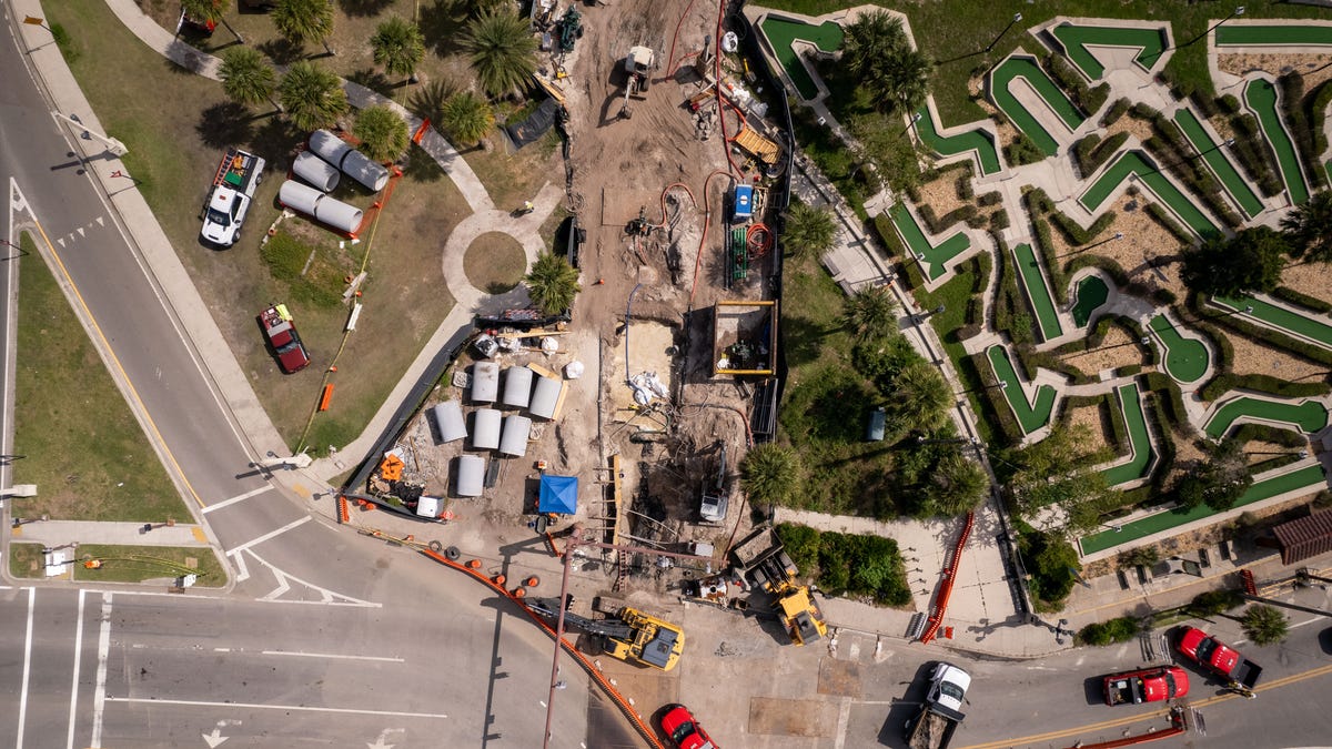Brid's eye view from a drone showing the worksite 