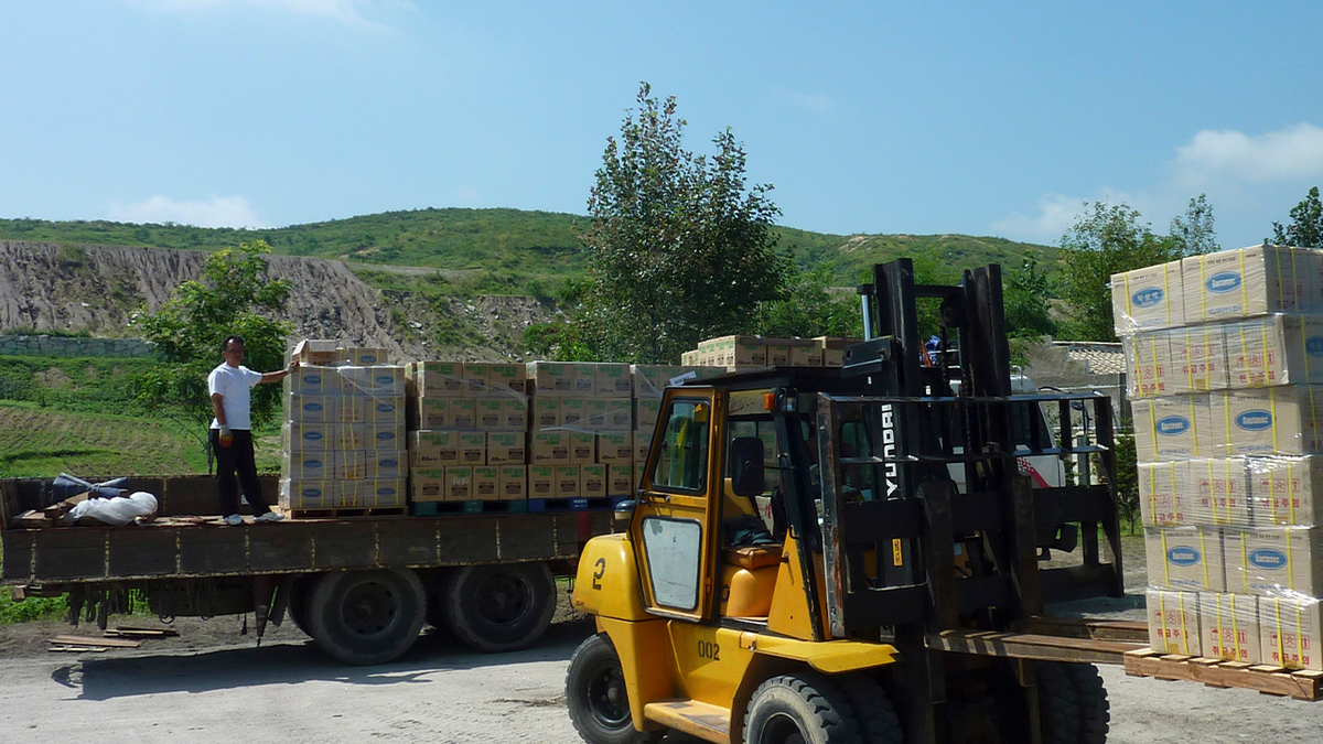 forklift in motion