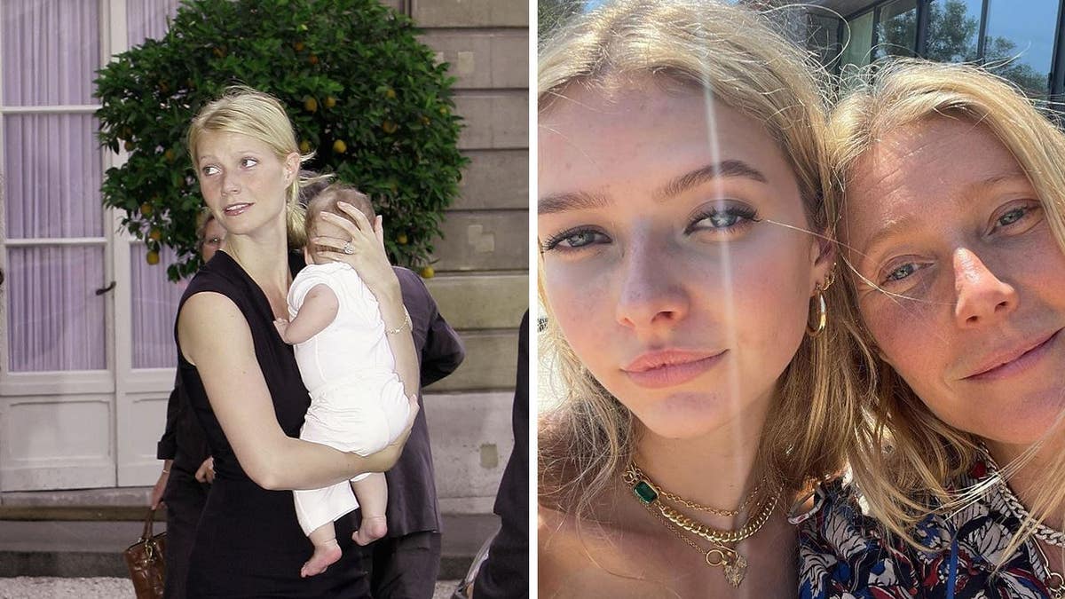 A split of Gwyneth Paltrow with her daughter as a baby and now