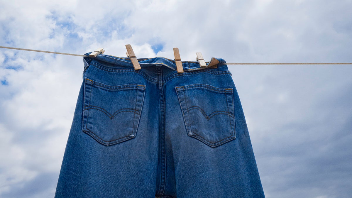 jeans drying outdoors