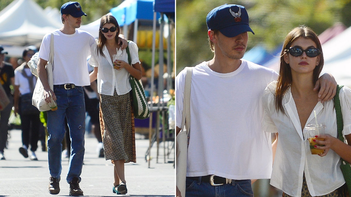 Kaia Gerber and Austin Butler at a farmers market