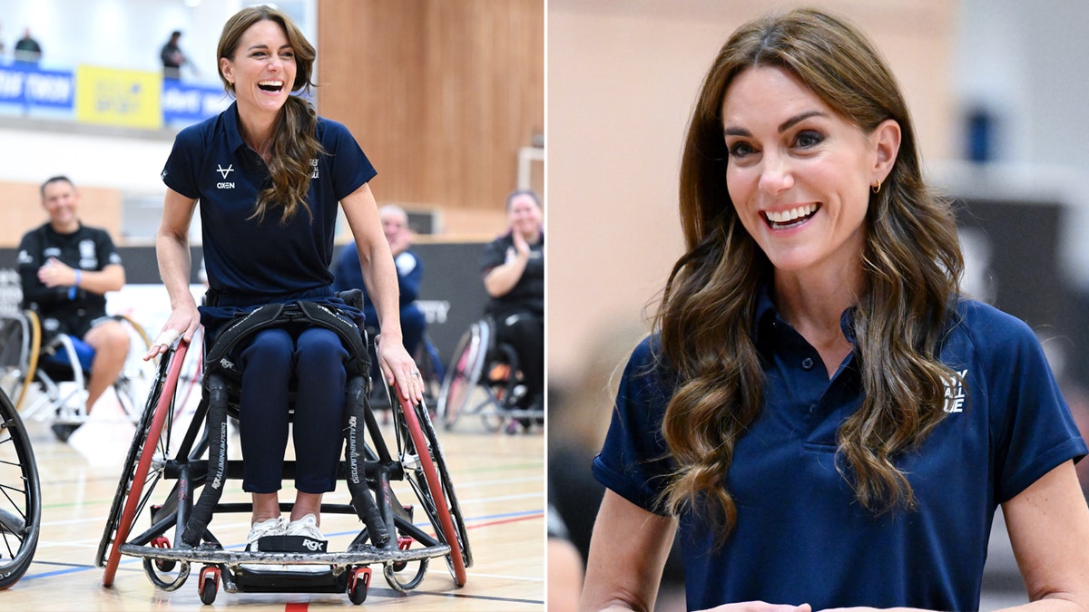 Kate Middleton wears navy blue sweats and polo shirt for wheelchair rugby match in England