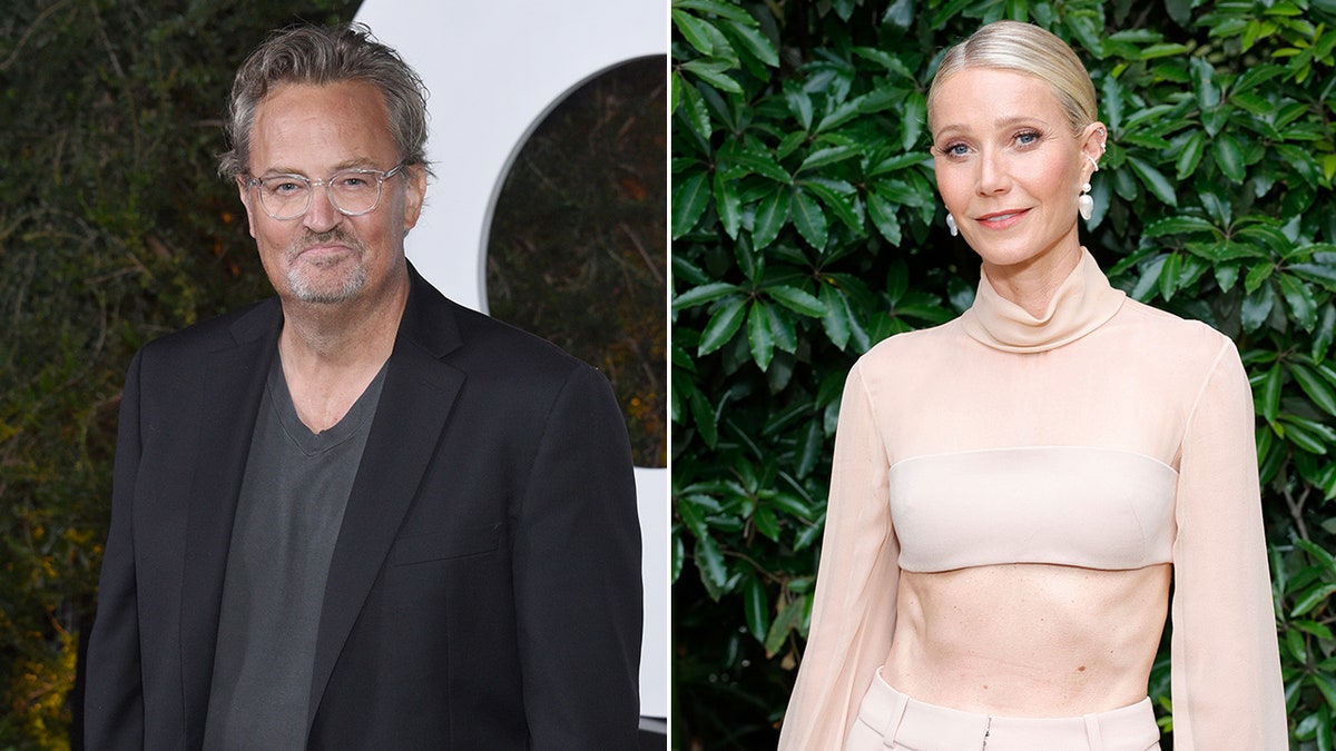 'Friends' star Matthew Perry wanted children of his own after many failed relationships: 'I can't wait' Matthew Perry in a black suit and clear glasses on the carpet split Gwyneth Paltrow in a nude colored two-piece on the carpet baring her abs