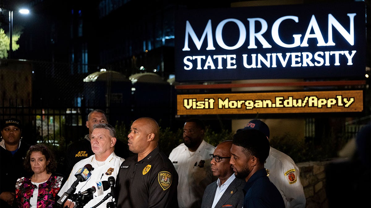 Morgan State University Police Chief Lance Hatcher speaks at a press confernece