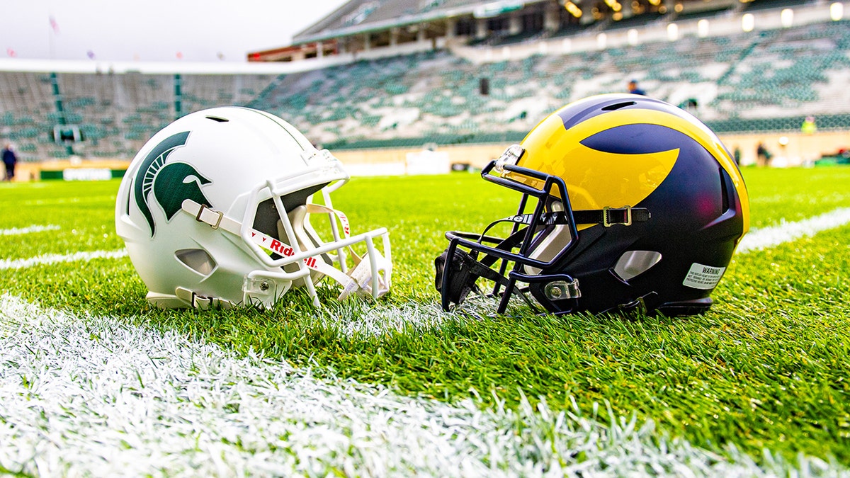 MSU and Michigan helmets