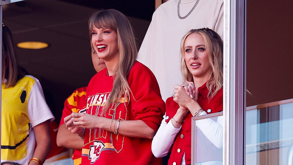 Brittany Mahomes clasped her hands by Taylor Swift at Kansas City Chiefs game