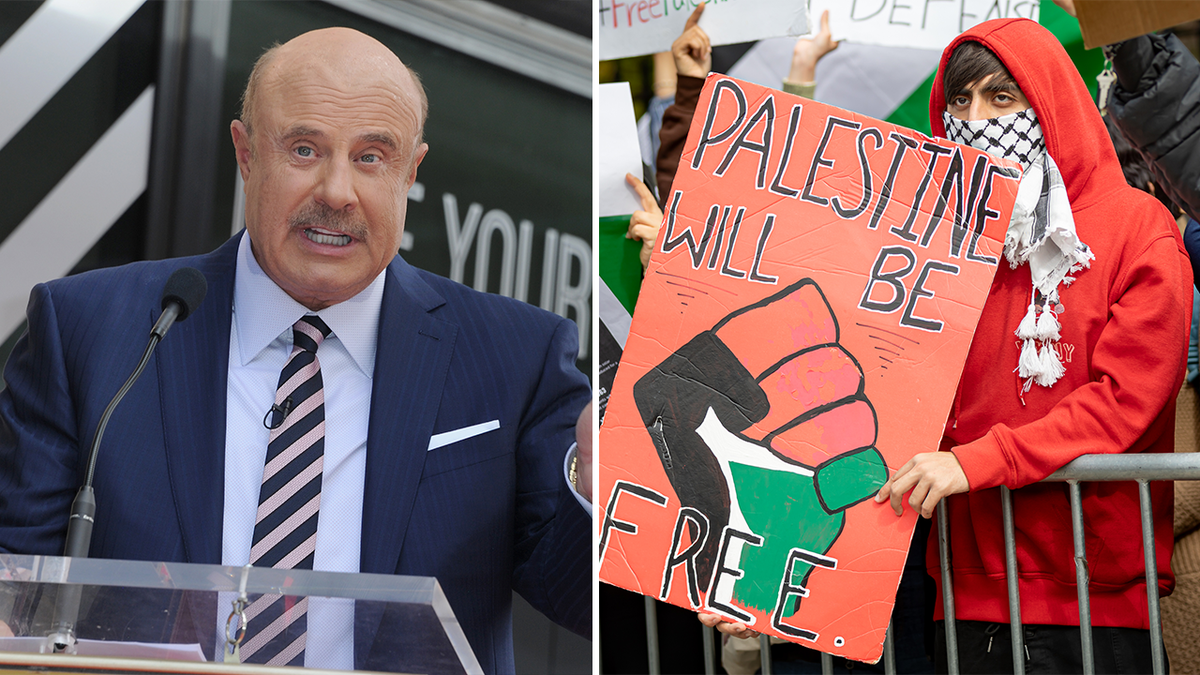 side by side of Dr. Phil and a student protester