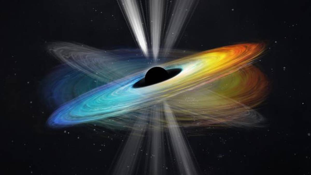Illustration of a black hole and it's jets moving