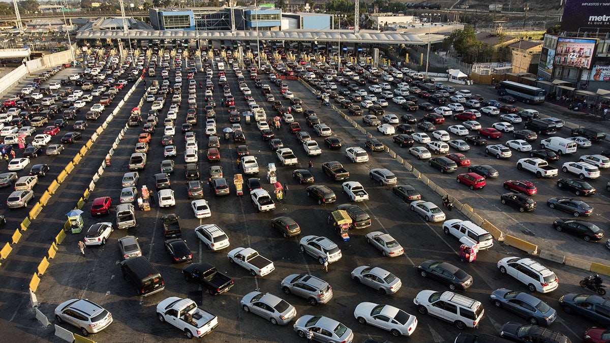 Cars lining up at the San Ysidro Port of Entry in San Diego.