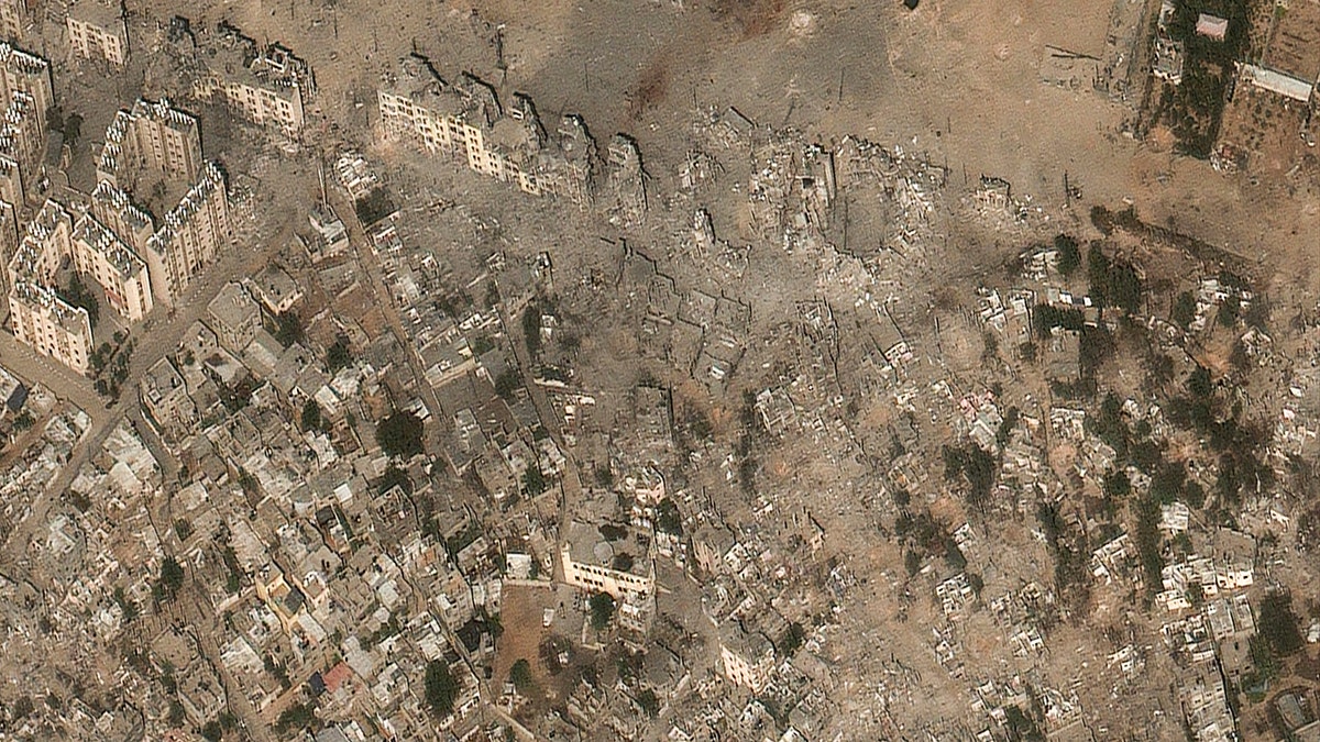 Satellite image shows damage to Gaza buildings from Israeli airstrikes