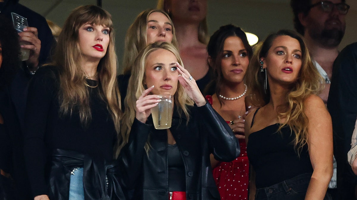 Taylor Swift, Brittany Mahomes and Blake Lively all look concerned as they watch the Kansas City Chiefs game