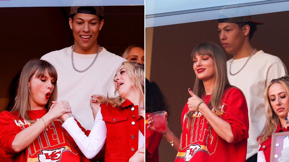 Taylor Swift festeggia con Brittany Mahomes e Jackson Mahomes a Kansas City durante la partita dei Chiefs