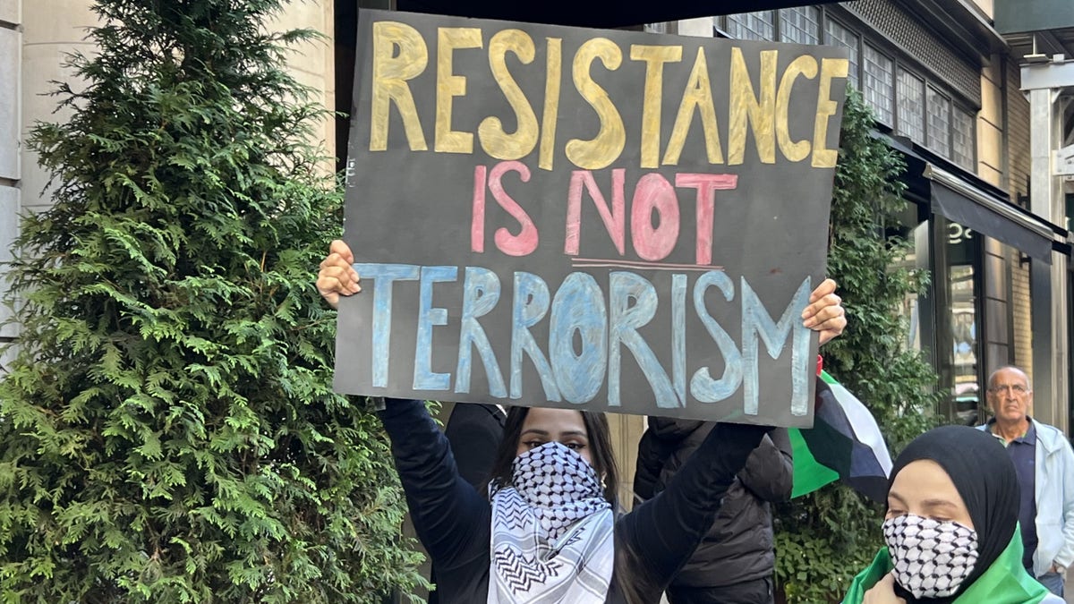 Protester outside Baruch College