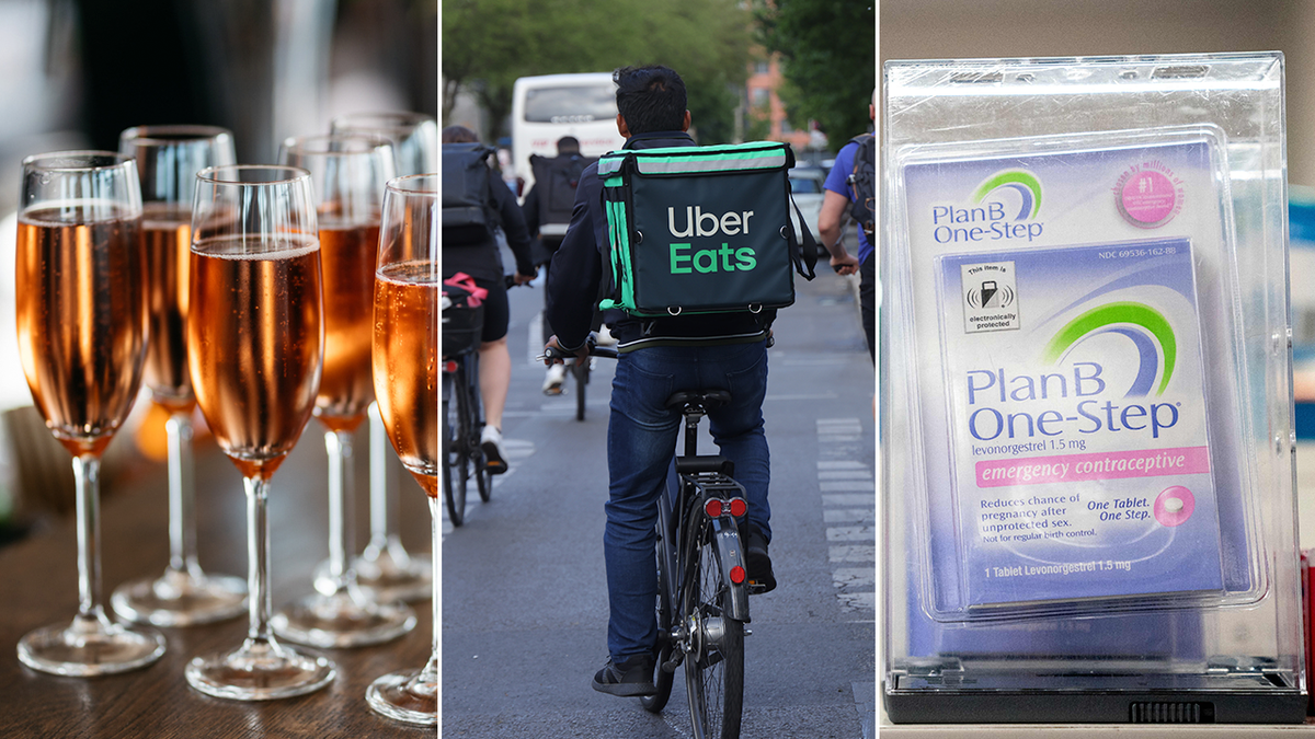 rose wine, uber eats biker, plan b