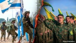 Photo illustration with Hezbollah and IDF