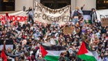 Supporters of Palestine gather at Harvard University to show their support for Palestinians in Gaza at a rally in Cambridge, Massachusetts, on October 14, 2023.