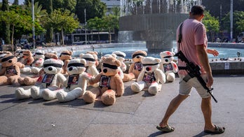 Israel teddy bear display highlights Hamas' child hostages