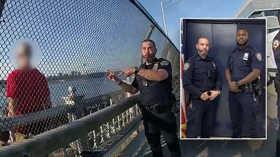 Onlookers cheer police officer who breaks down in tears after nerve-wracking rescue of suicidal man on ledge