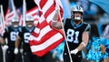 Hayden Hurst #81 of the Carolina Panthers takes the field before their game against the Indianapolis Colts at Bank of America Stadium on November 05, 2023 in Charlotte, North Carolina.