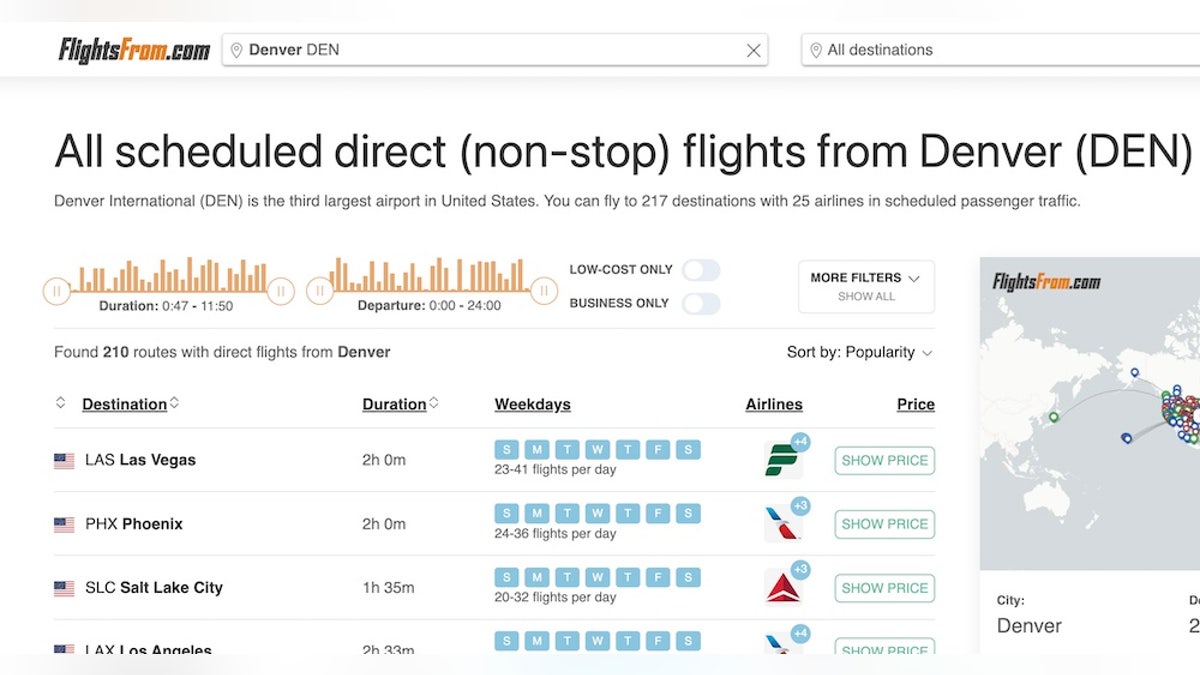 Screen shot from FlightsFrom.com