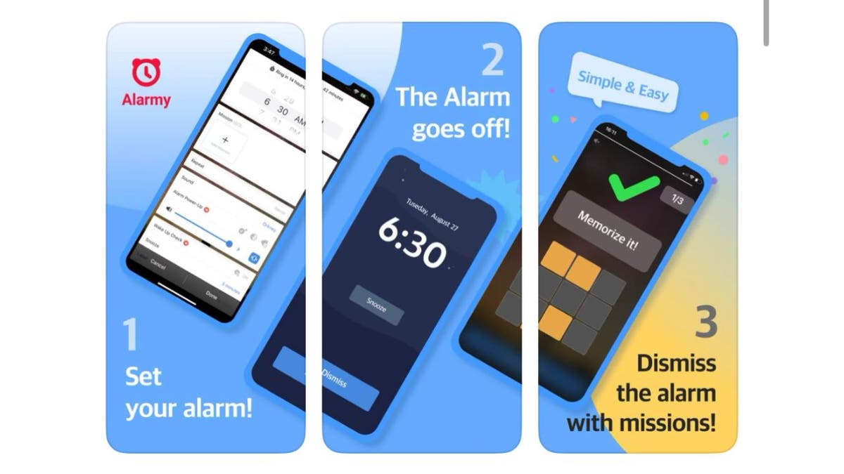 screenshots of the app Alarmy