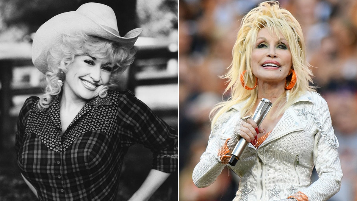 A photo of Dolly Parton then and now
