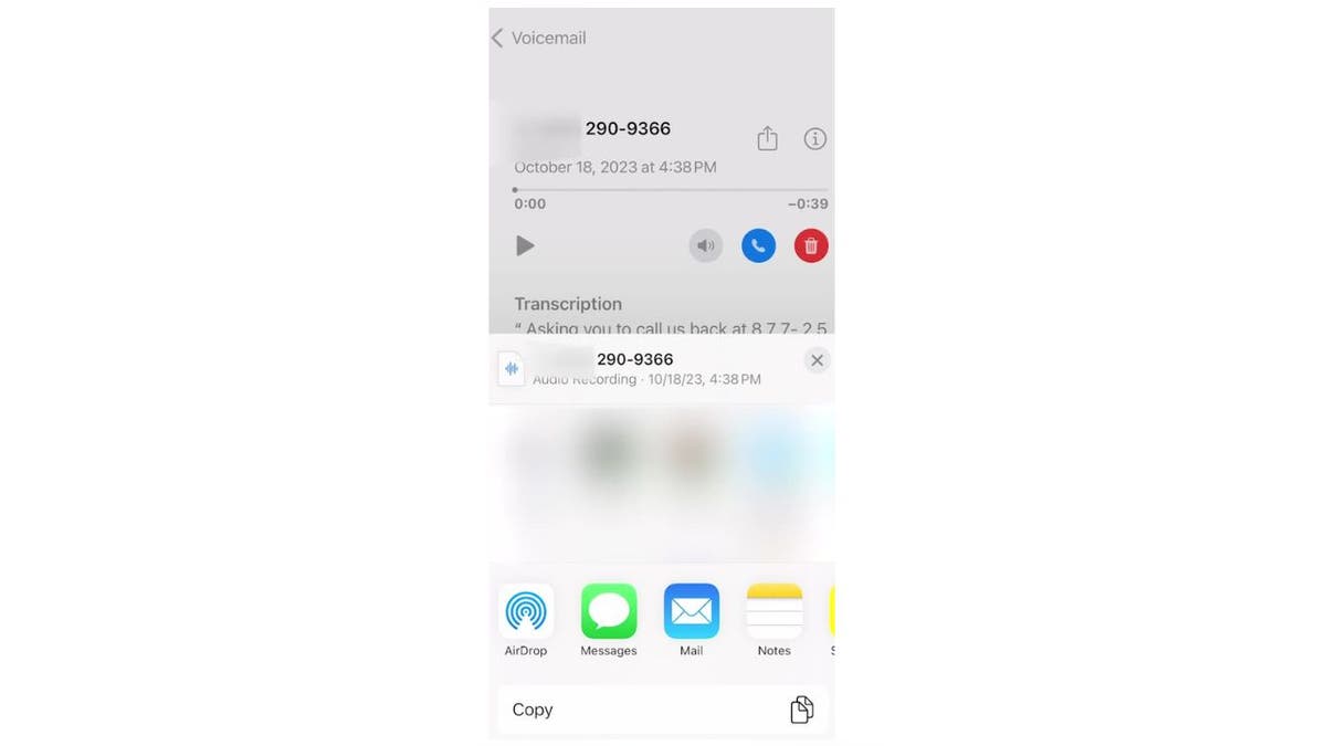 Image of voicemail audio clip on the iPhone