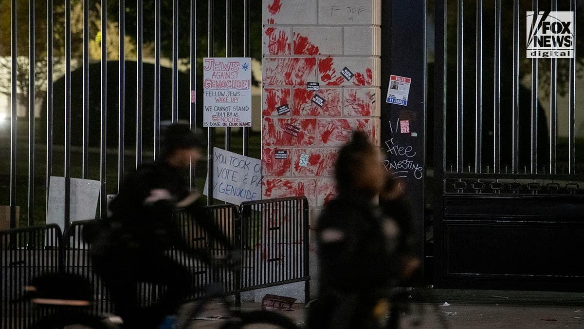 red-paint vandalism by pro-Palestinian demonstrators in DC