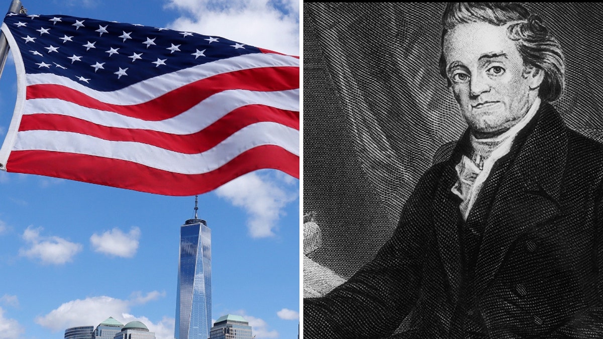 American flag and Noah Webster