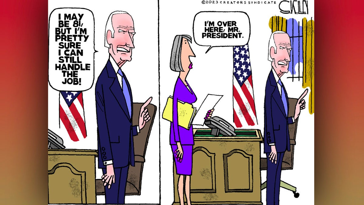 Political cartoon of Biden confused