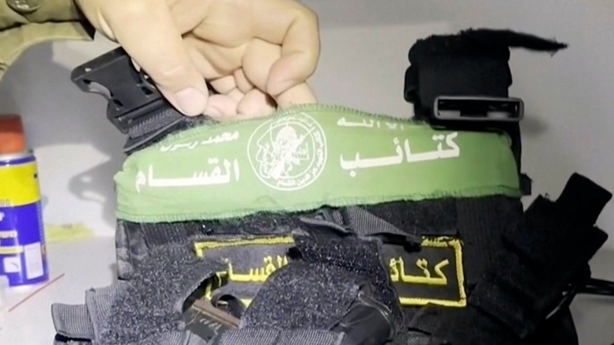 A ballistic vest with Arabic writing 