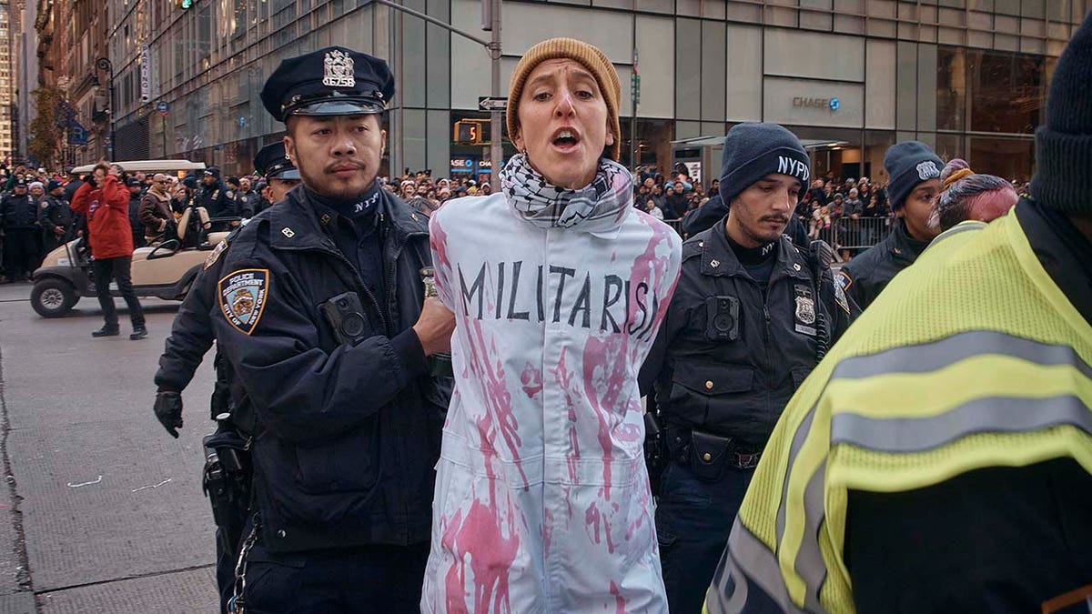 Pro-Palestinian protester arrested during Macy's Thanksgiving Day Parade in New York
