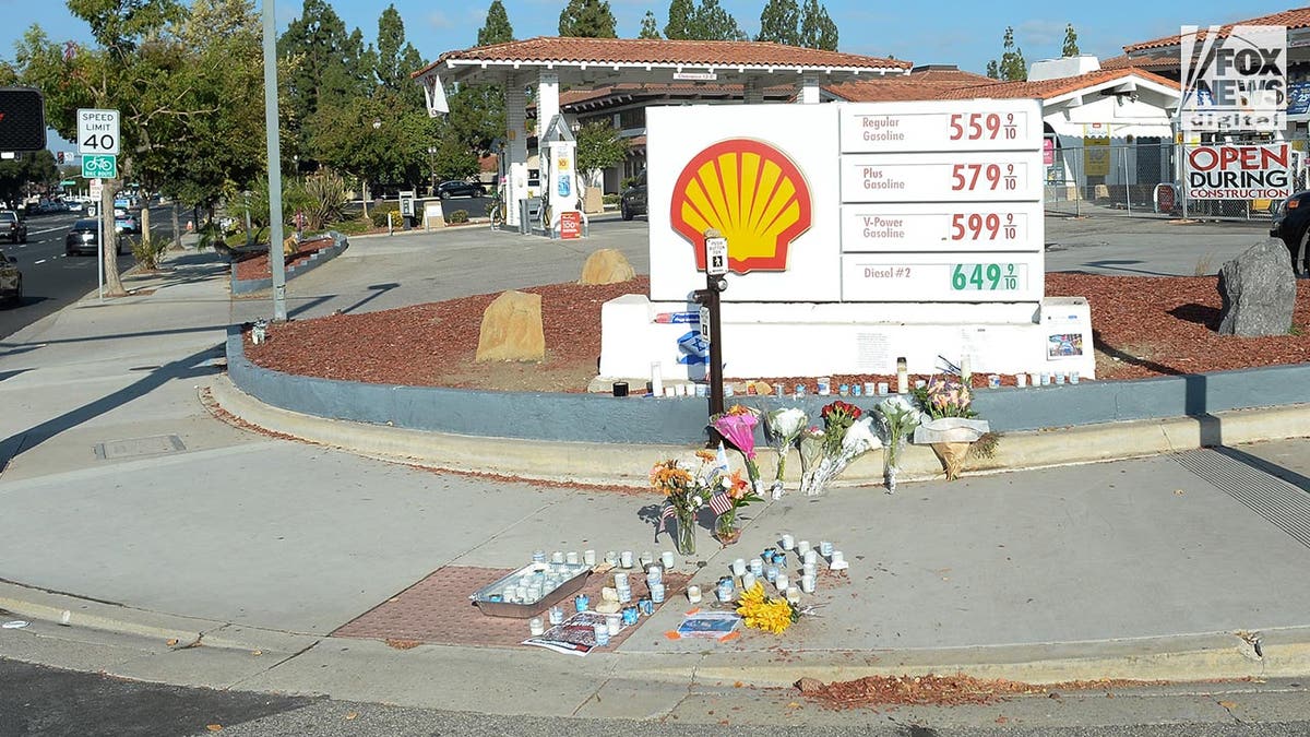 A memorial set up by a gas station in Ventura County, California for Paul Kessler