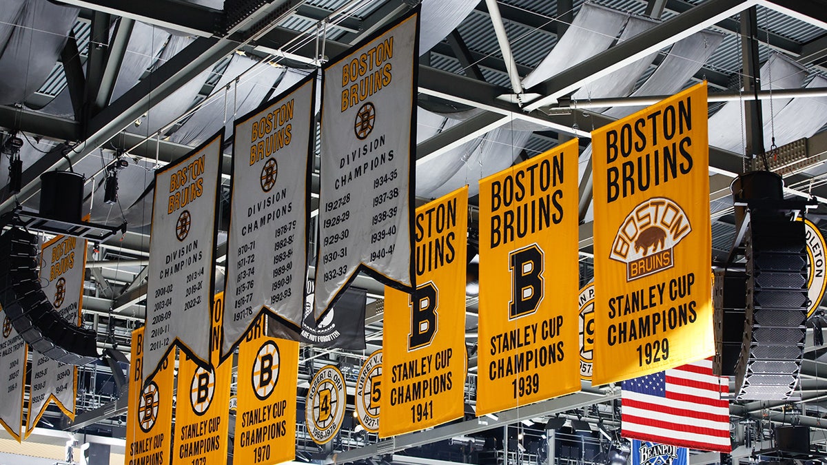 Stanley Cup banners hanging in the rafters